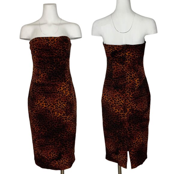 Black Halo Dresses & Skirts - Black Halo Jackie Strapless Pencil Sheath Dress 4 Black Leopard Animal Print
